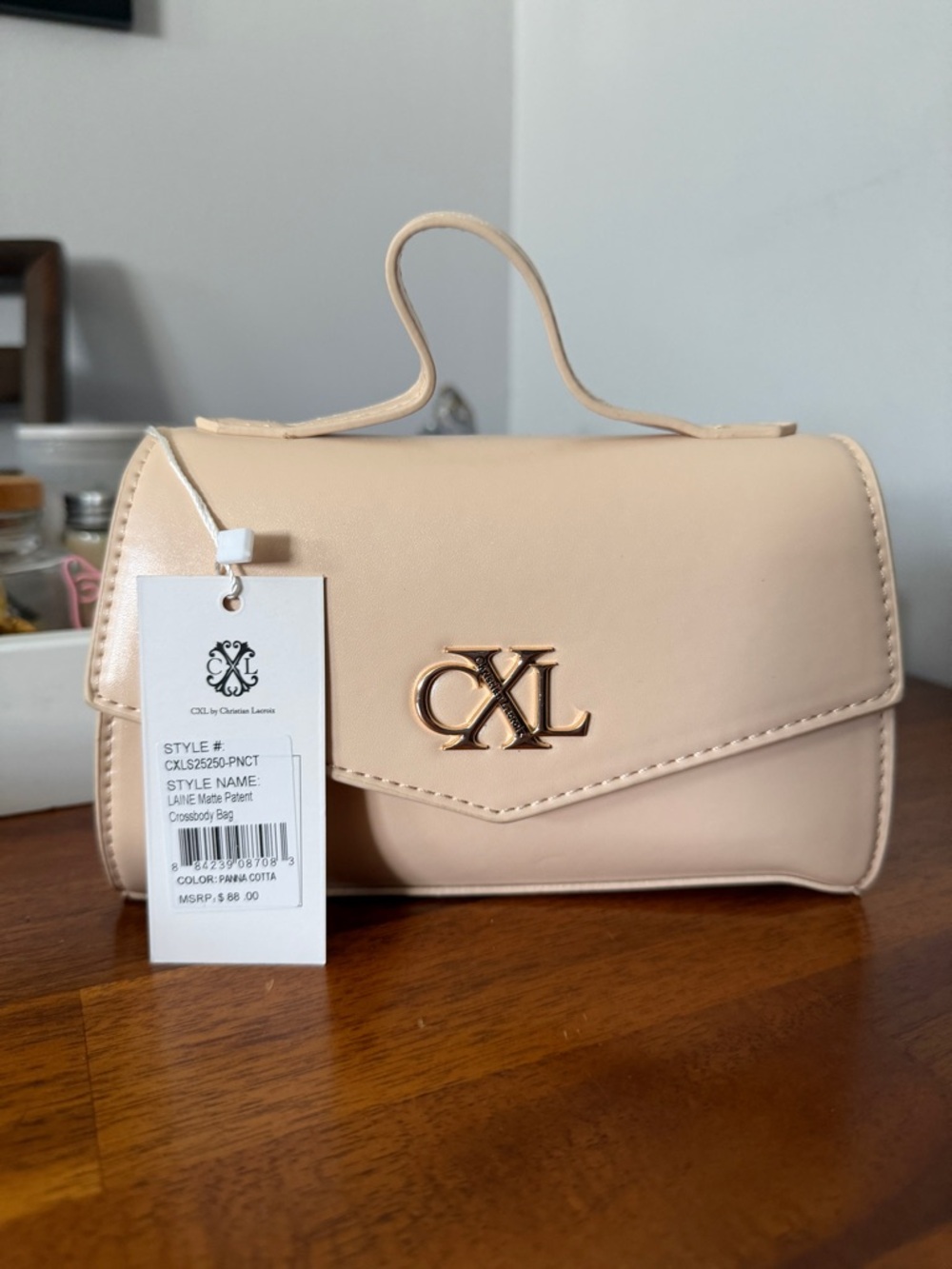 Christian Lacroix Pale Cream Patent Mini Top-Handle Crossbody